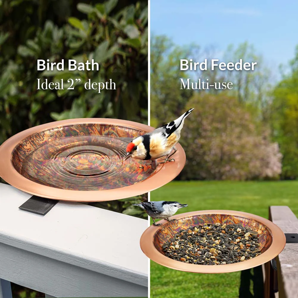 13" Fired Copper Bird Bath with Deck Bracket - Image 2