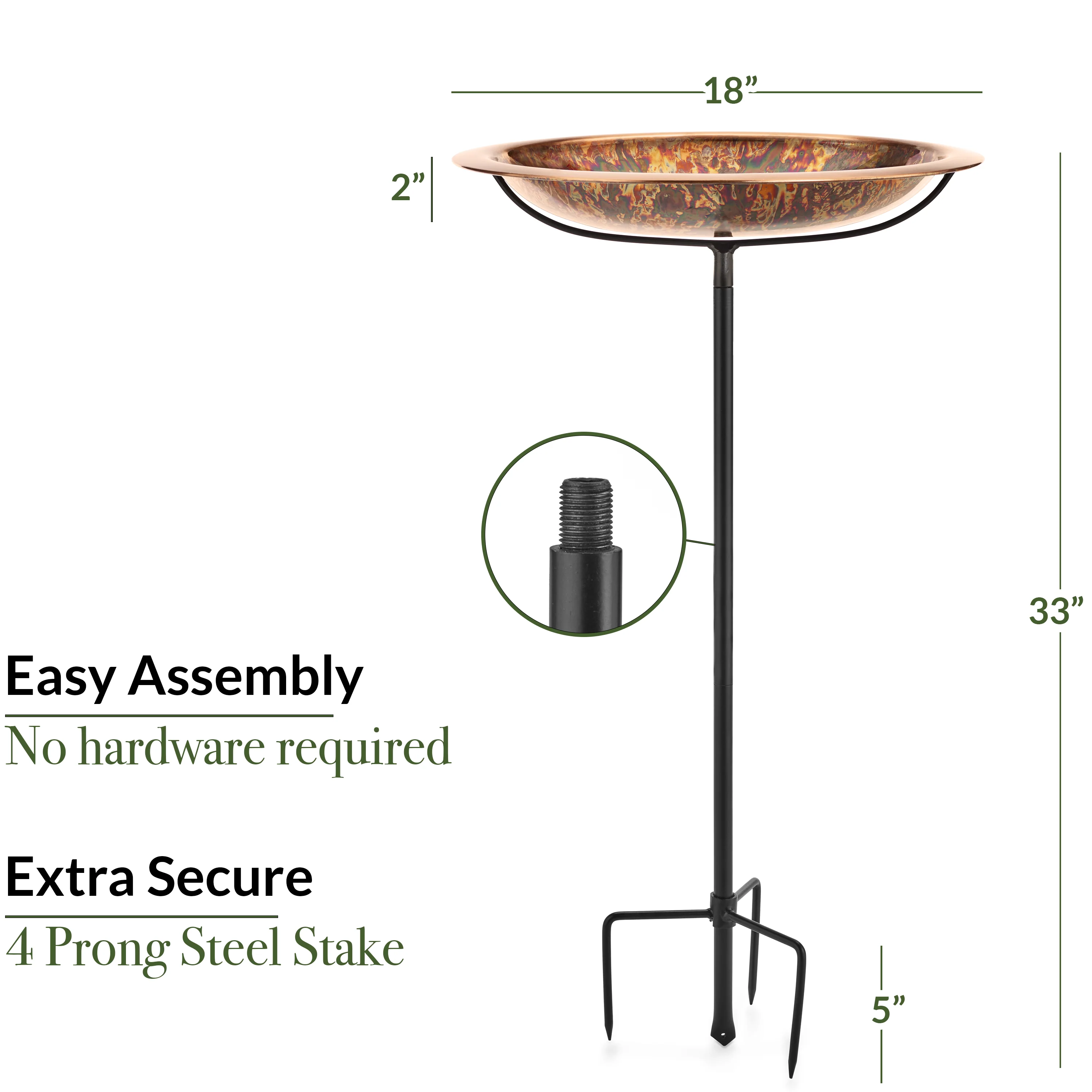 Fired Copper Bird Bath with Garden Pole - Image 11