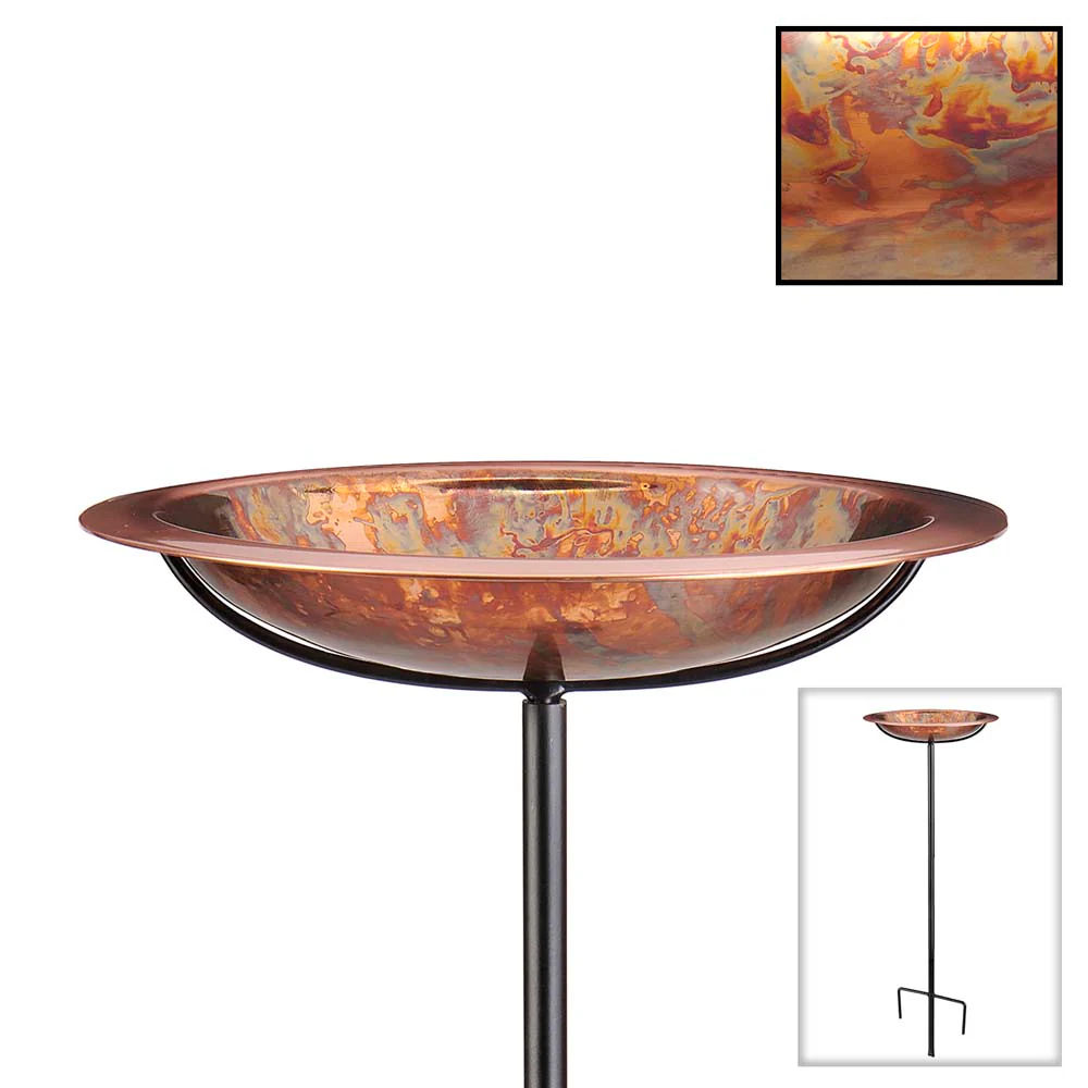 Fired Copper Bird Bath with Garden Pole - Image 3