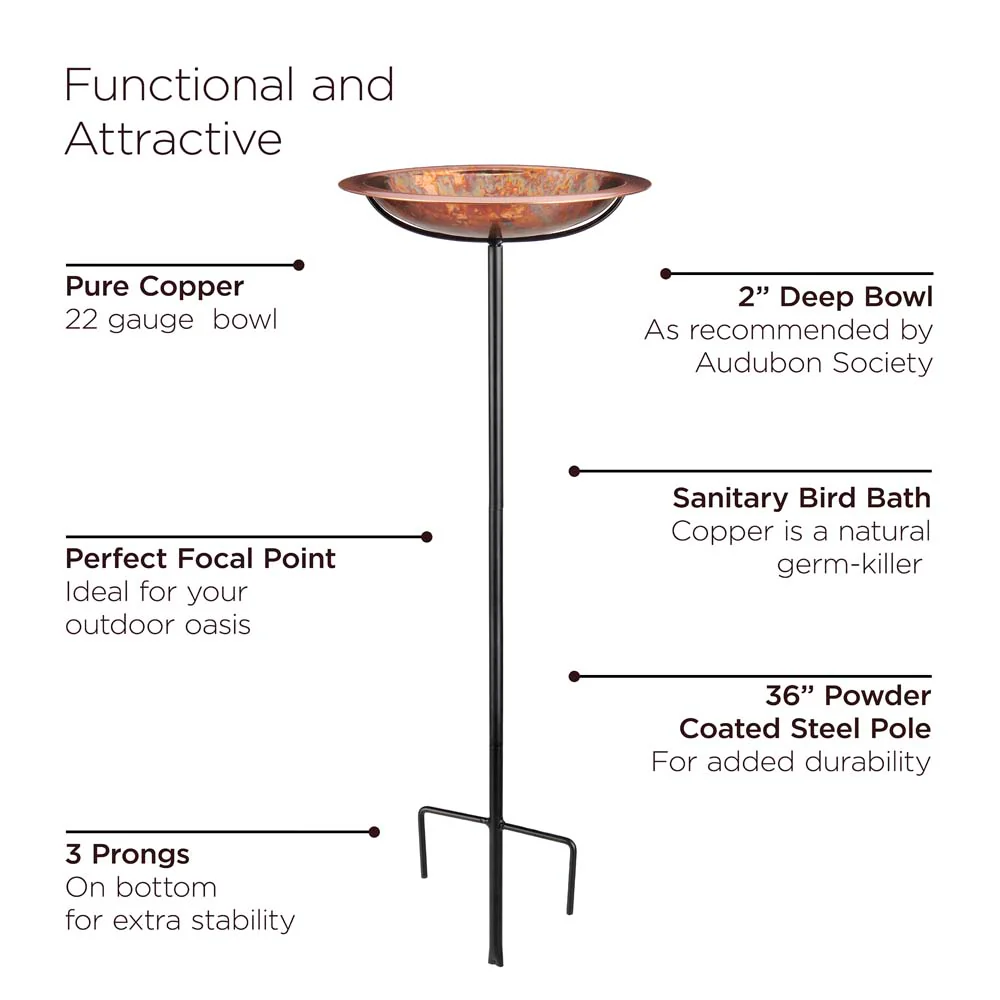 Fired Copper Bird Bath with Garden Pole - Image 7