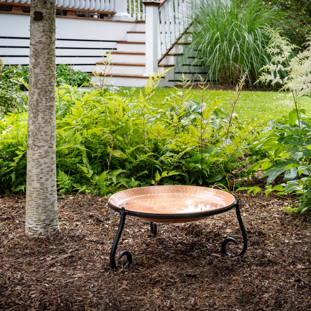 13" Freestanding Copper Bird Bath with Ground Stand - Image 3