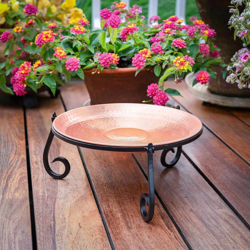 13" Freestanding Copper Bird Bath with Ground Stand - Image 4