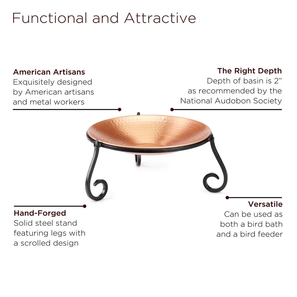 13" Freestanding Copper Bird Bath with Ground Stand - Image 6
