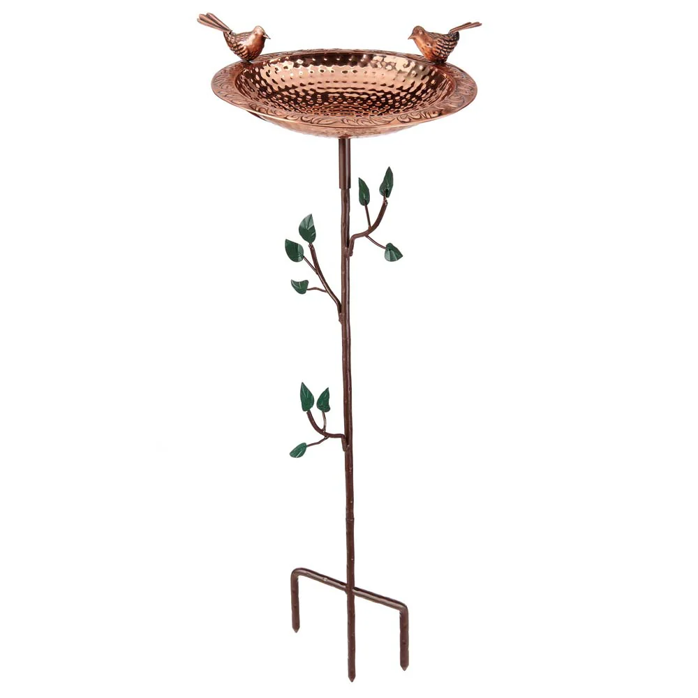13" Pure Copper Bird Bath with Copper Birds and Decorative Garden Pole - Image 4