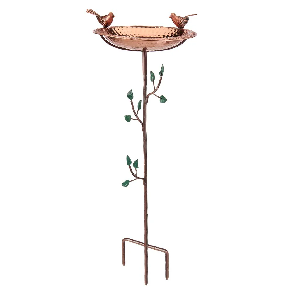 13" Pure Copper Bird Bath with Copper Birds and Decorative Garden Pole - Image 5