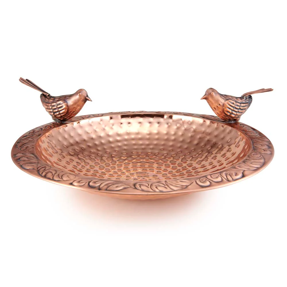 13" Pure Copper Bird Bath with Copper Birds and Decorative Garden Pole - Image 6