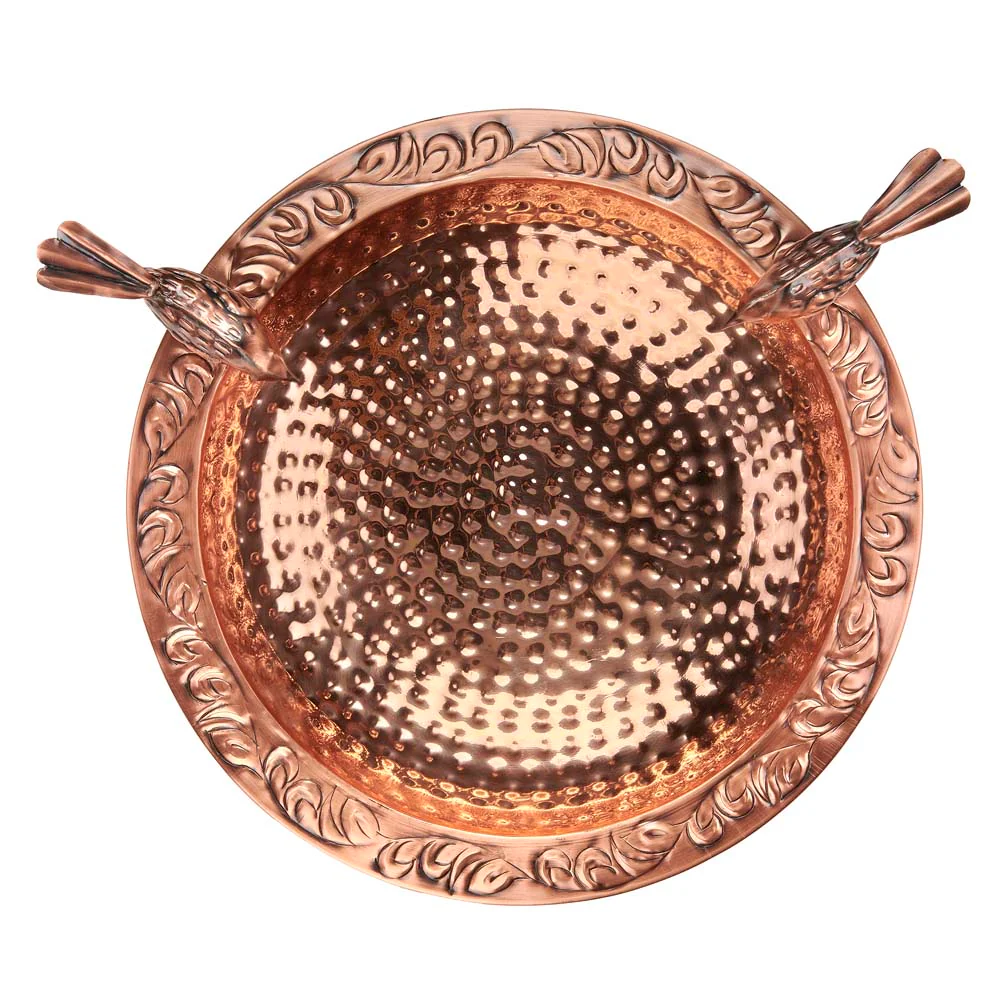 13" Pure Copper Bird Bath with Copper Birds and Decorative Garden Pole - Image 7