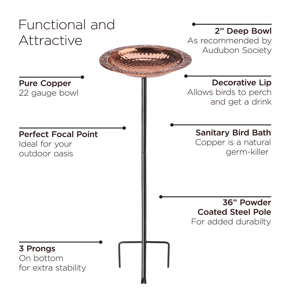 Pure Copper Bird Bath with Garden Pole - Image 6