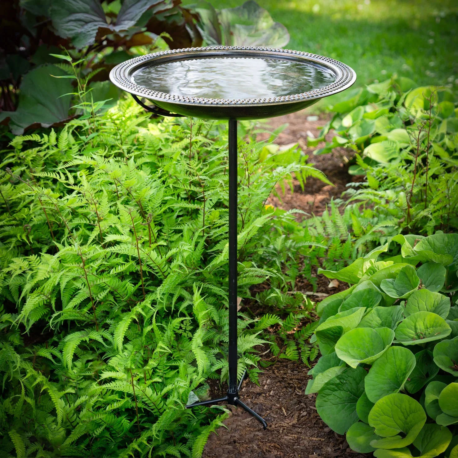 18" Beaded Copper Bird Bath with Garden Pole - Image 2