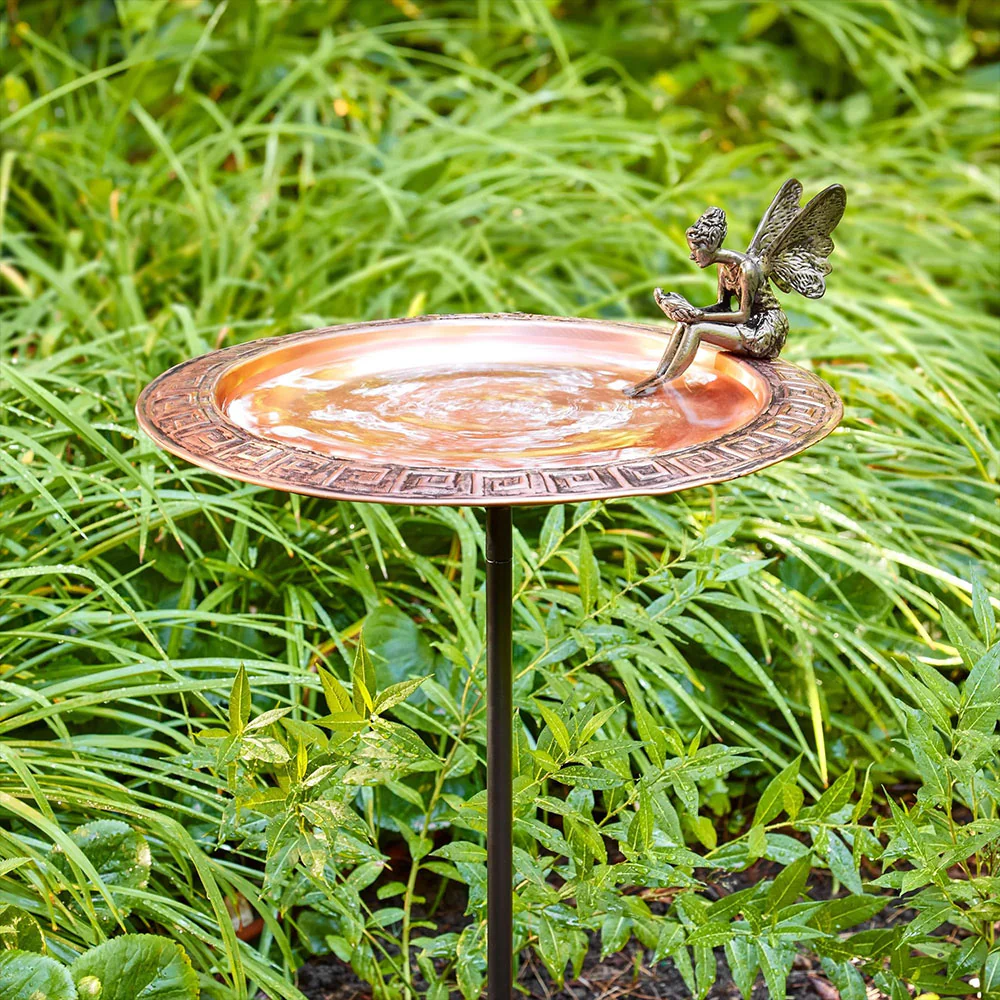 18" Greek Copper Bird Bath with Fairy and Garden Pole - Image 2