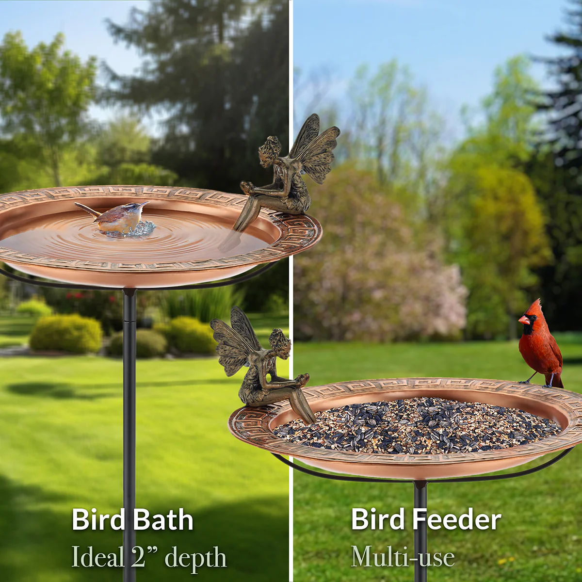 18" Greek Copper Bird Bath with Fairy and Garden Pole - Image 3