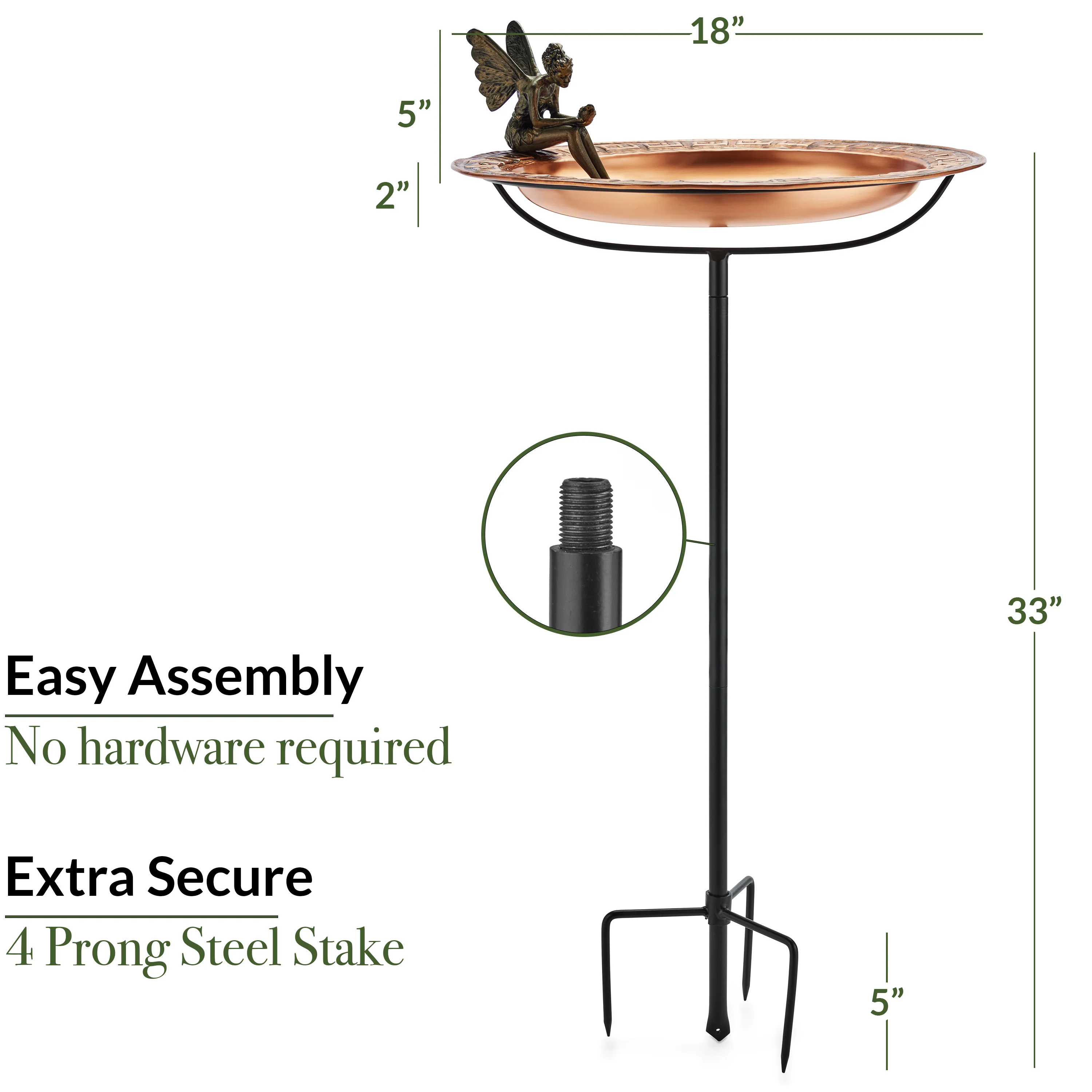 18" Greek Copper Bird Bath with Fairy and Garden Pole - Image 6