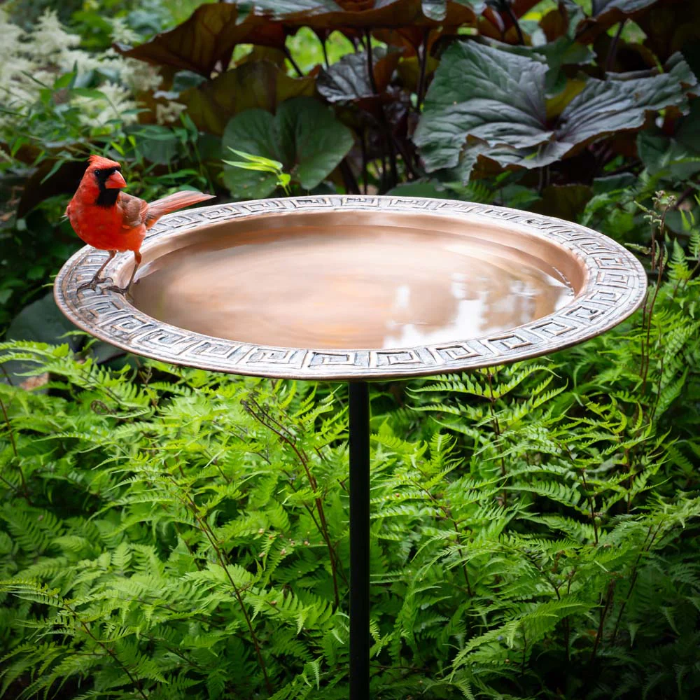 18" Greek-Inspired Copper Bird Bath with Garden Pole - Image 2