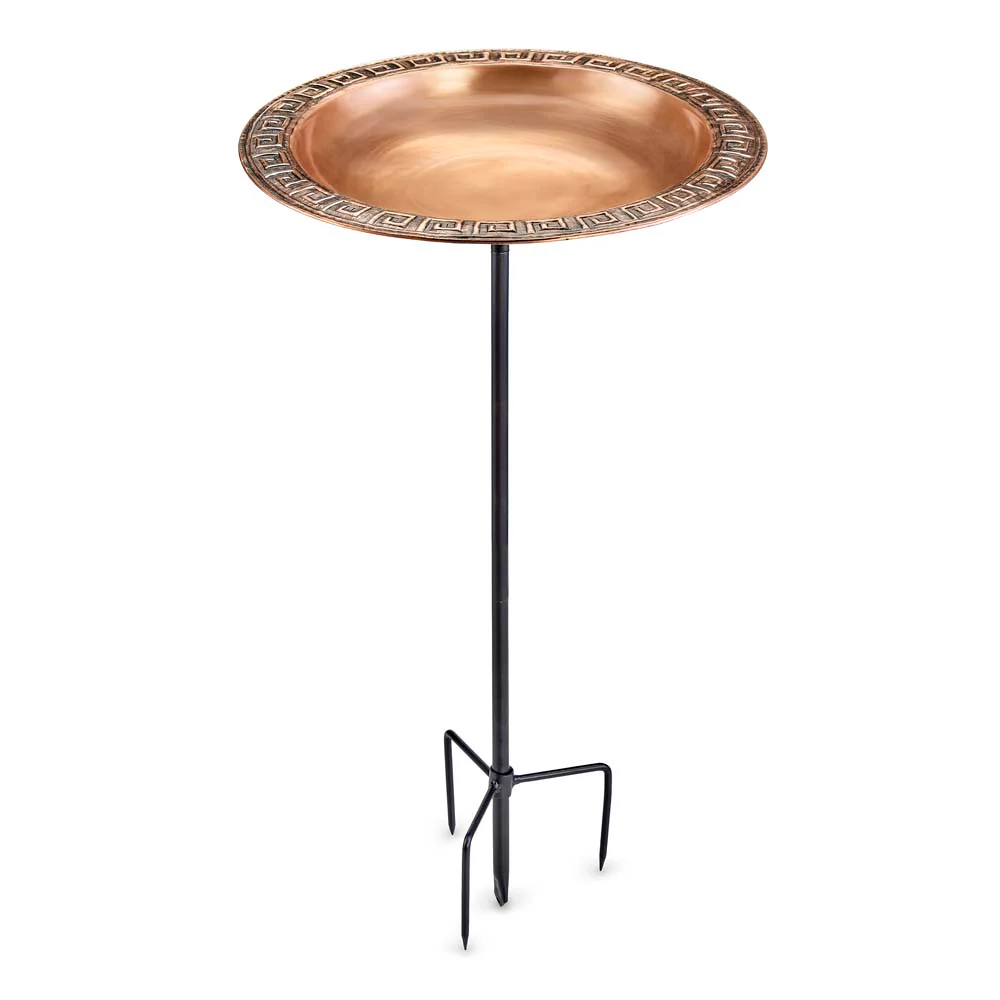 18" Greek-Inspired Copper Bird Bath with Garden Pole - Image 3