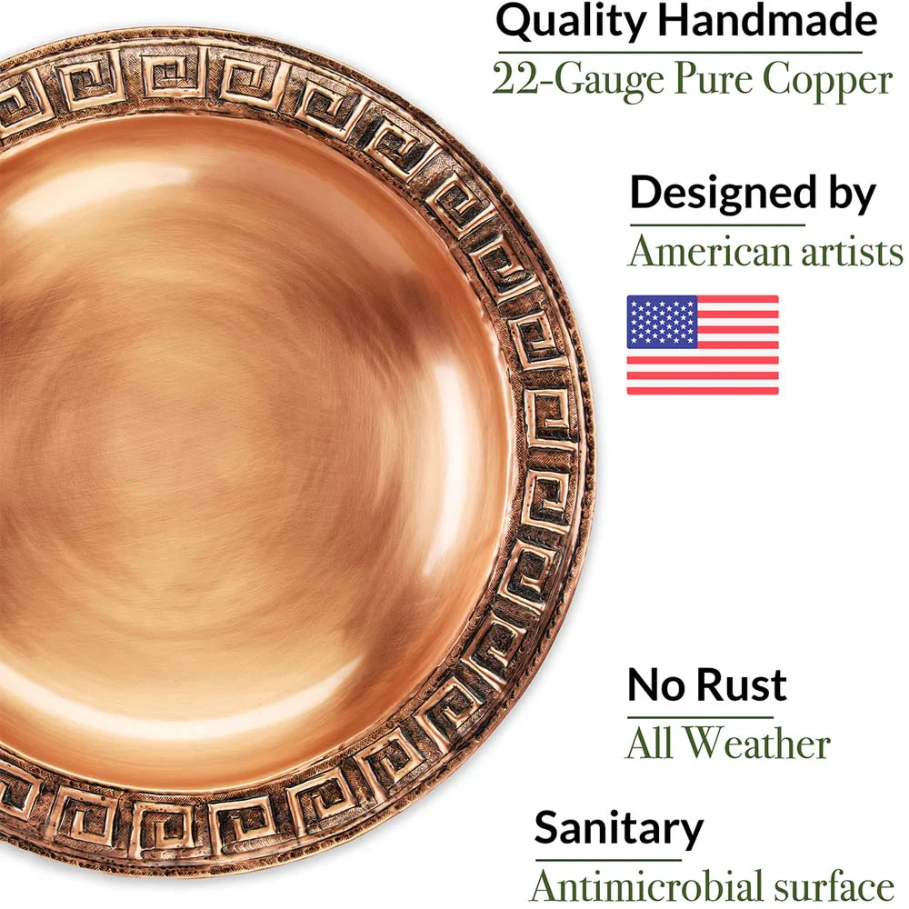 18" Greek-Inspired Copper Bird Bath with Garden Pole - Image 4