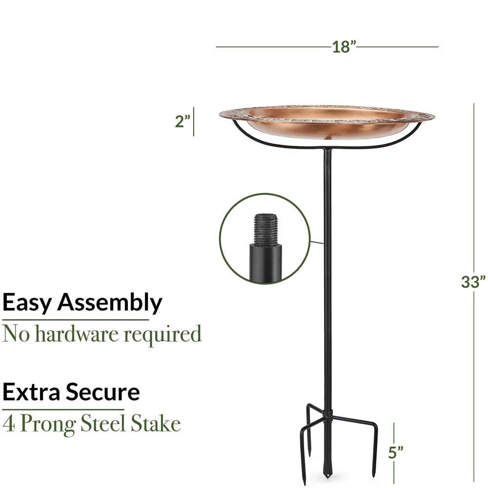 18" Greek-Inspired Copper Bird Bath with Garden Pole - Image 5