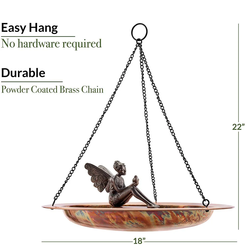 18" Hanging Fired Copper Bird Bath with Fairy - Image 4