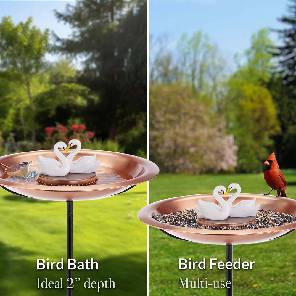 18" Matte Copper Bird Bath with Swans and Garden Pole - Image 3