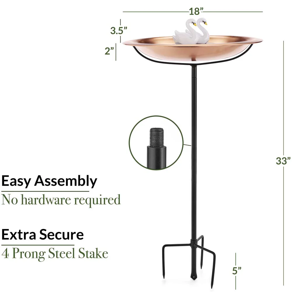 18" Matte Copper Bird Bath with Swans and Garden Pole - Image 5