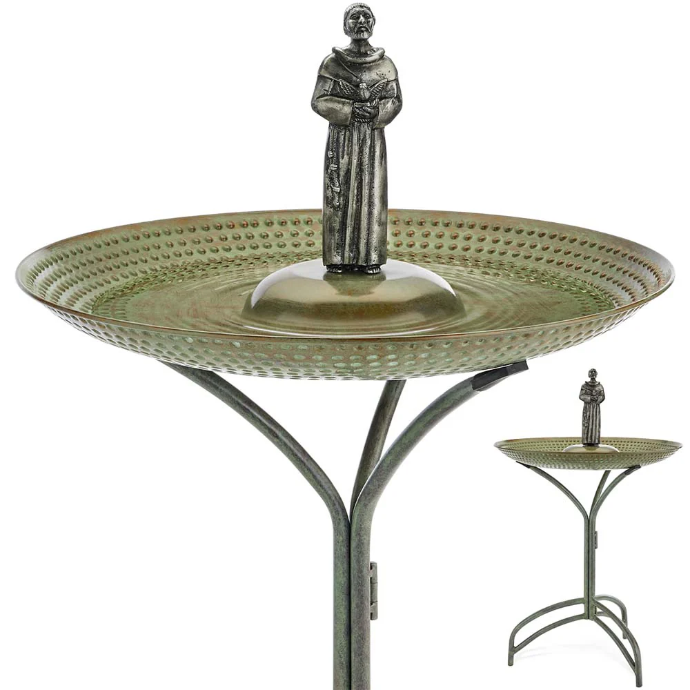 20" Blue Verde Copper Bird Bath with St. Francis - Image 2