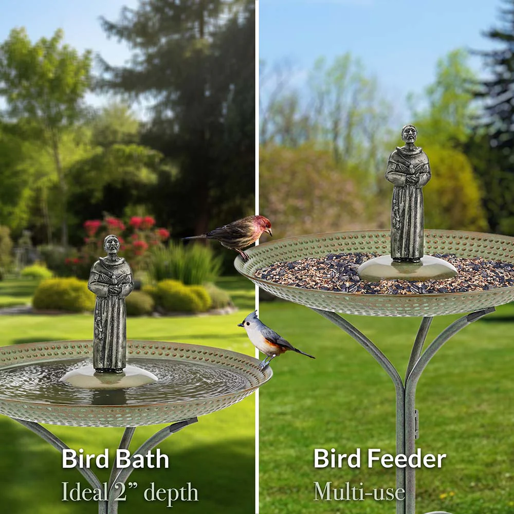 20" Blue Verde Copper Bird Bath with St. Francis - Image 3