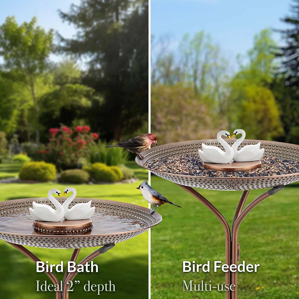 20" Copper Bird Bath with Swans and Stand - Image 2