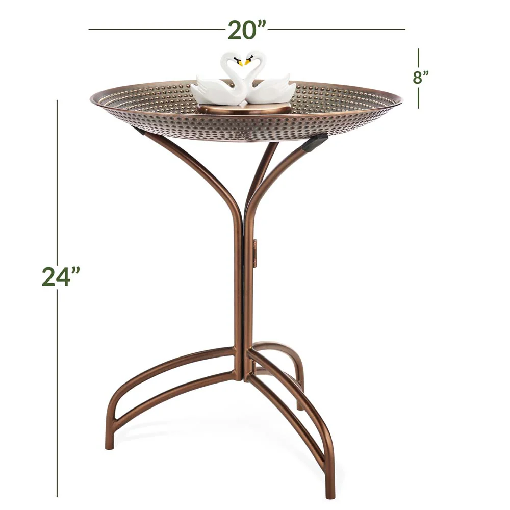 20" Copper Bird Bath with Swans and Stand - Image 5