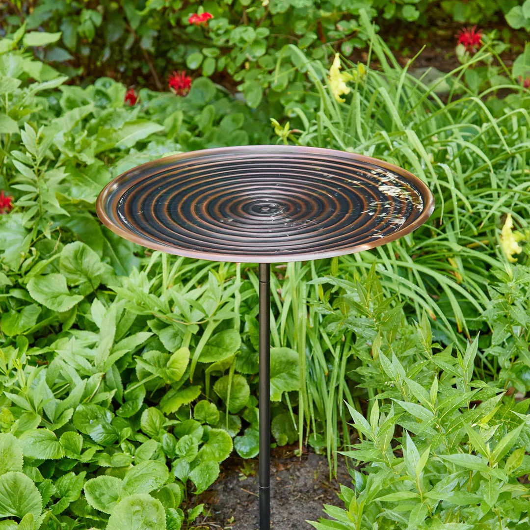 20" Bronze Ripples Bird Bath with Garden Pole - Image 2