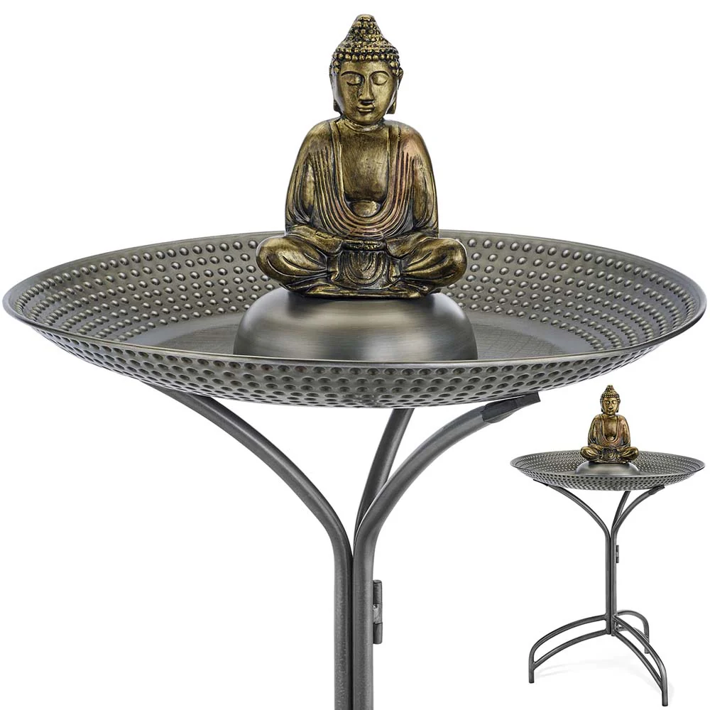 20" Copper Bird Bath with Buddha and Stand - Image 11
