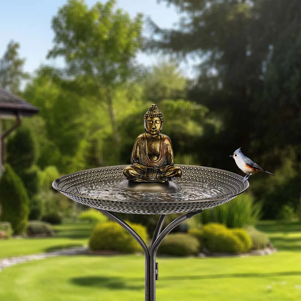 20" Copper Bird Bath with Buddha and Stand - Image 12