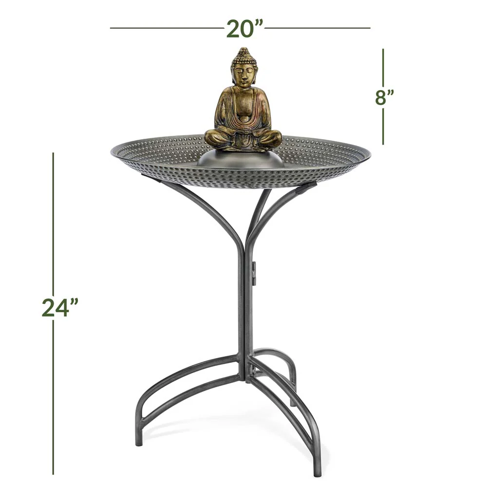 20" Copper Bird Bath with Buddha and Stand - Image 15