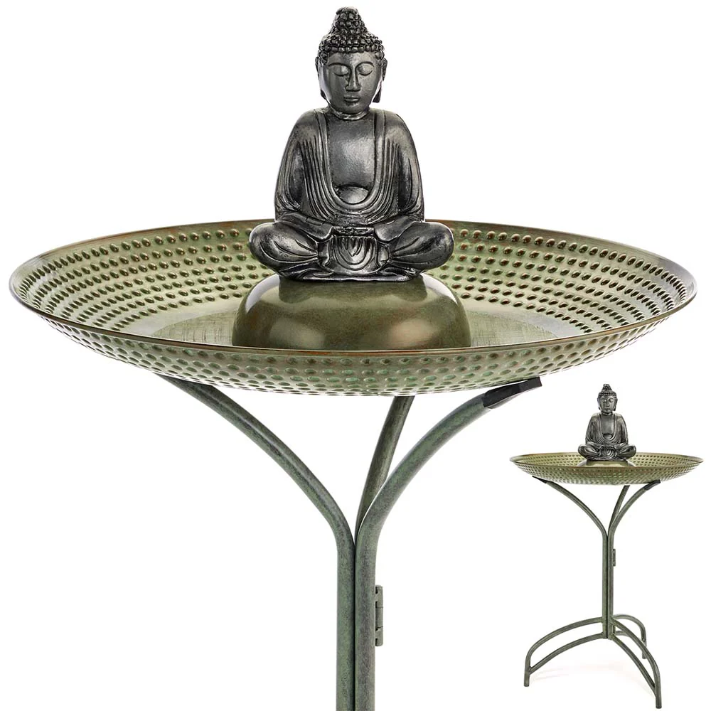 20" Copper Bird Bath with Buddha and Stand - Image 16