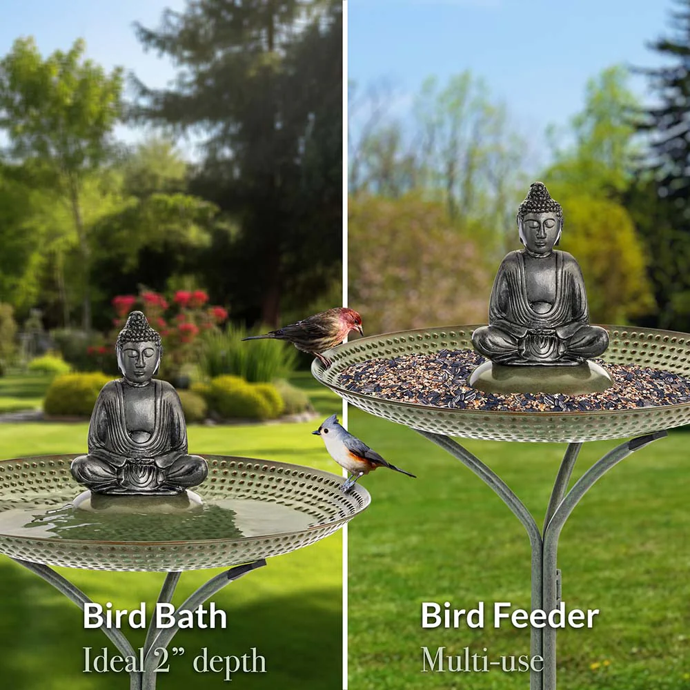 20" Copper Bird Bath with Buddha and Stand - Image 17