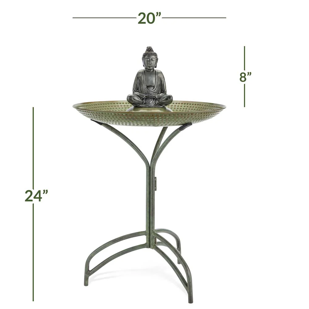 20" Copper Bird Bath with Buddha and Stand - Image 19