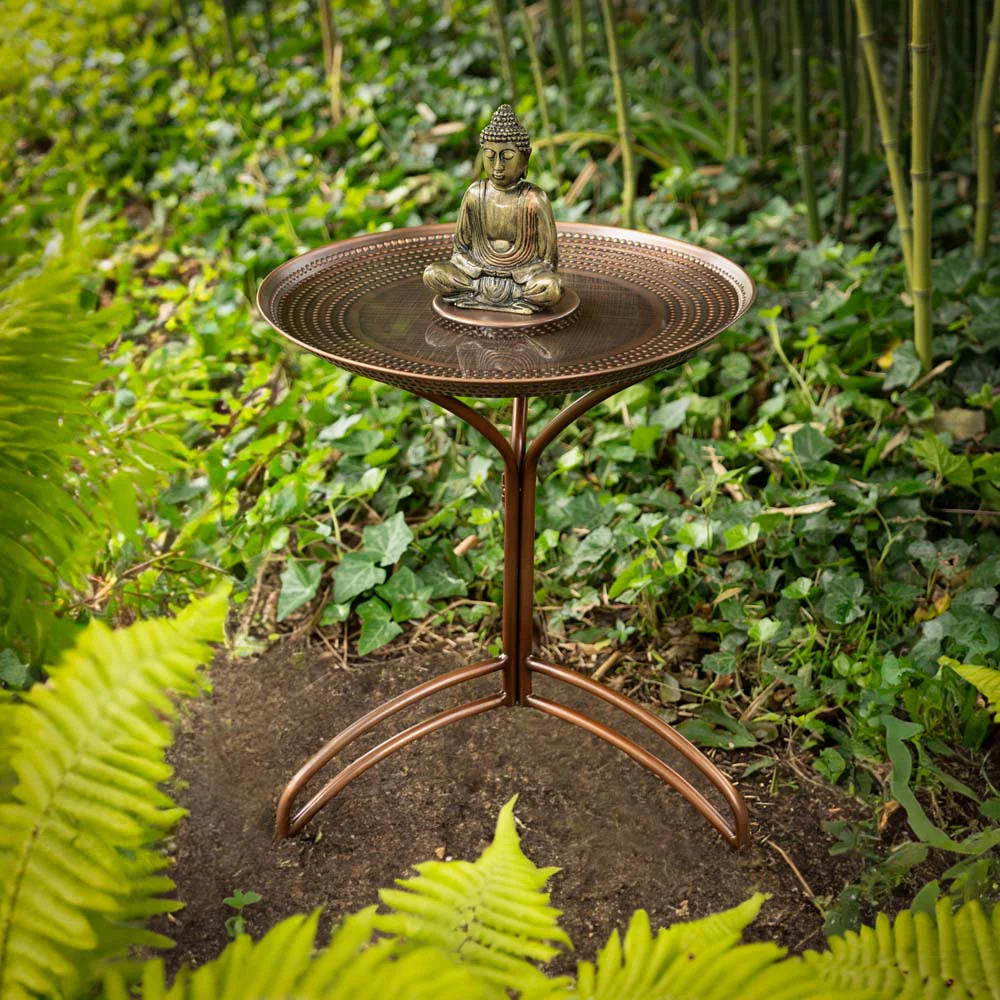 20" Copper Bird Bath with Buddha and Stand - Image 2