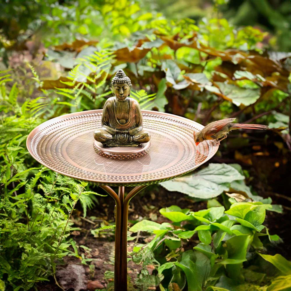 20" Copper Bird Bath with Buddha and Stand - Image 3