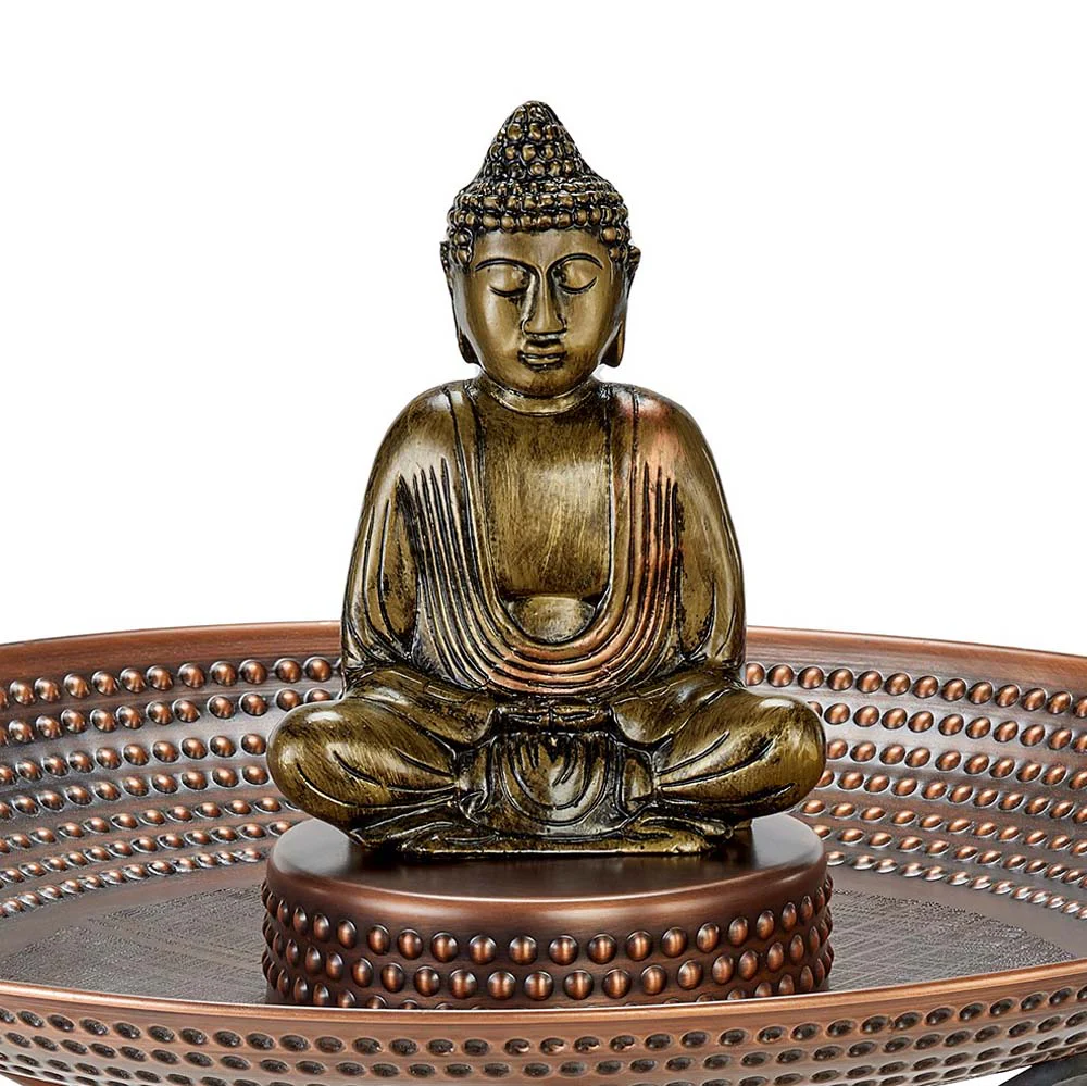 20" Copper Bird Bath with Buddha and Stand - Image 5