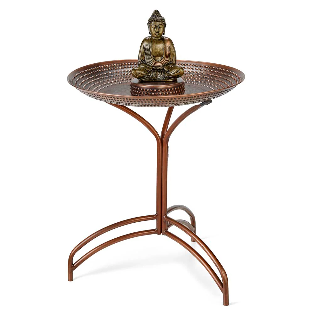 20" Copper Bird Bath with Buddha and Stand - Image 6