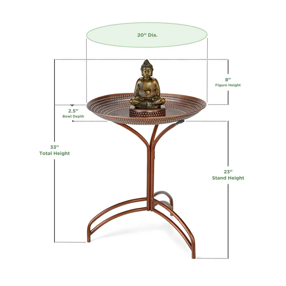 20" Copper Bird Bath with Buddha and Stand - Image 8