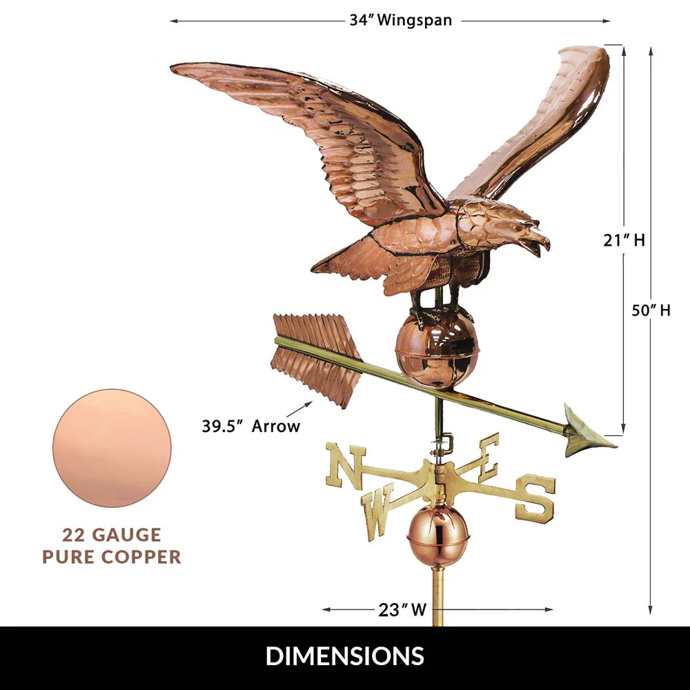 34" Smithsonian Eagle Estate Weathervane - Pure Copper - Image 3
