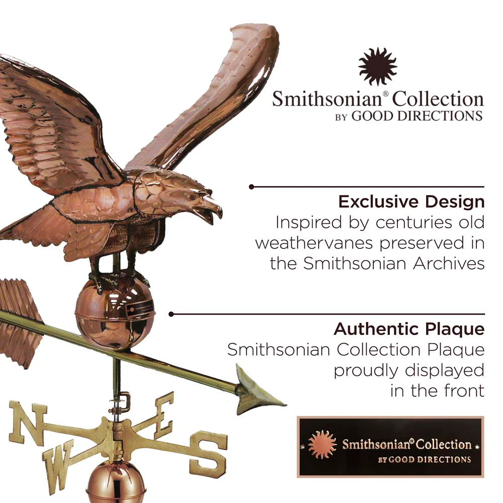 34" Smithsonian Eagle Estate Weathervane - Pure Copper - Image 4