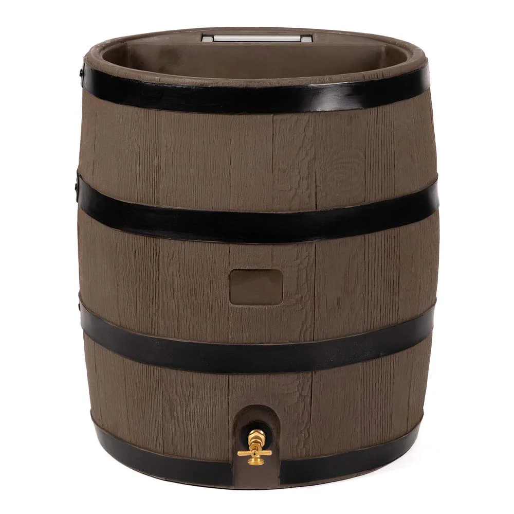 35 Gallon Wood Grain Rain Barrel with Planter