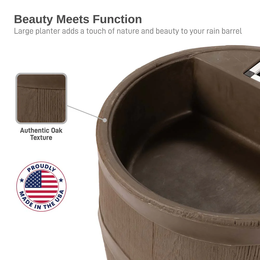 35 Gallon Wood Grain Rain Barrel with Planter - Image 10