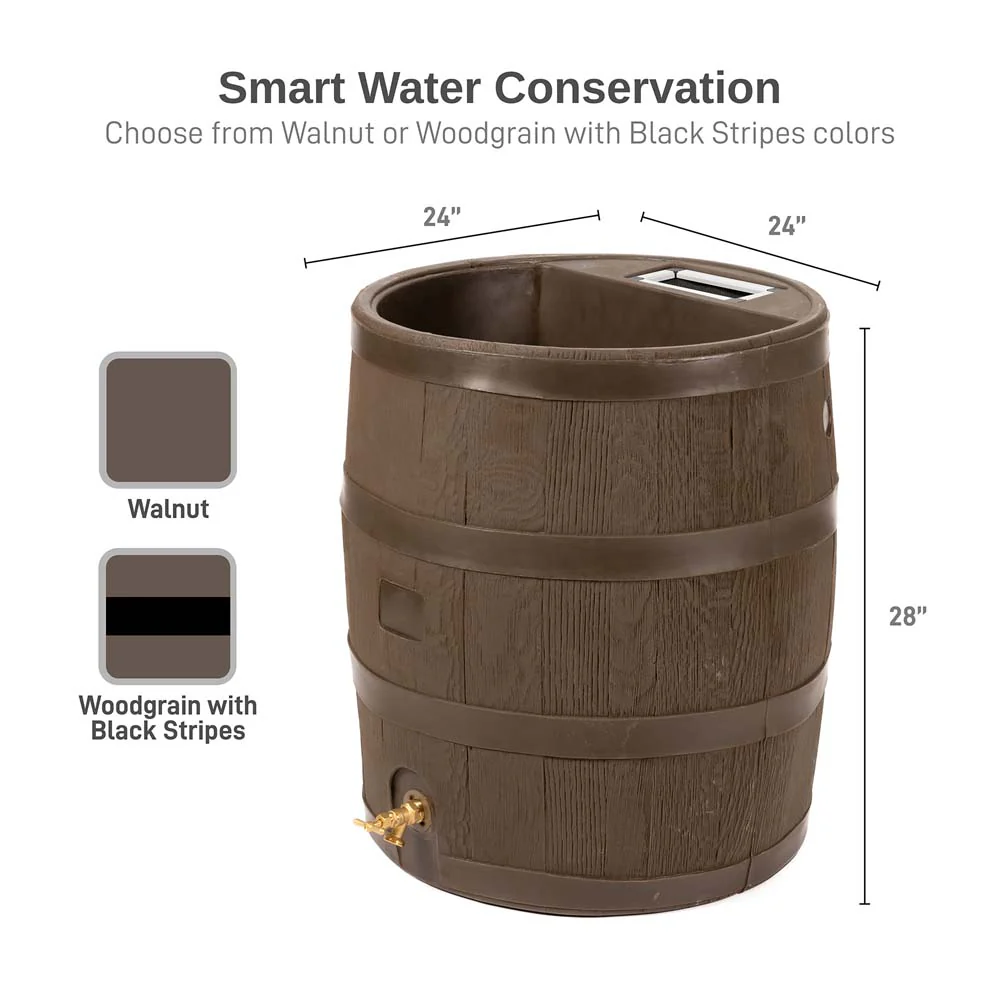 35 Gallon Wood Grain Rain Barrel with Planter - Image 12