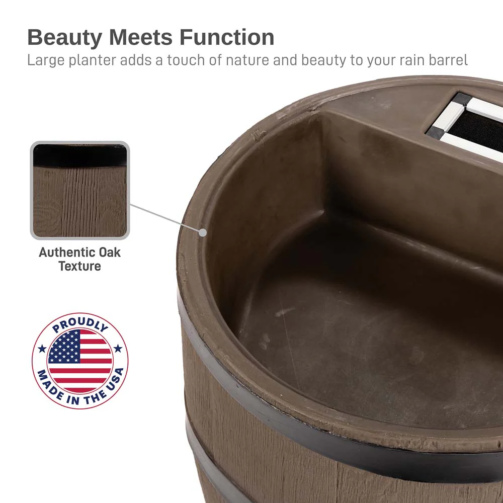 35 Gallon Wood Grain Rain Barrel with Planter - Image 3