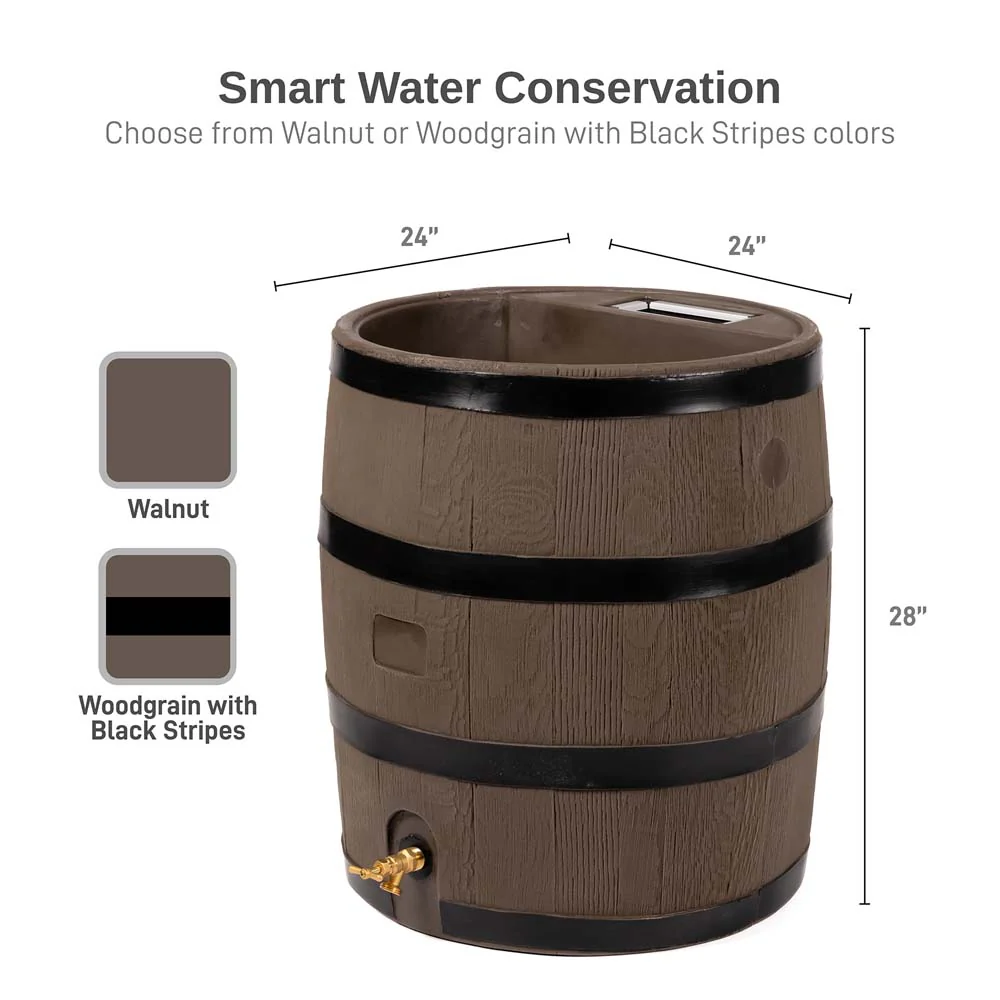 35 Gallon Wood Grain Rain Barrel with Planter - Image 4