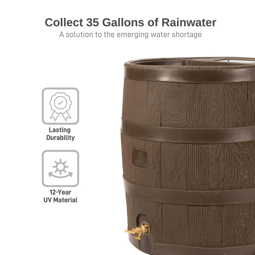 35 Gallon Wood Grain Rain Barrel with Planter - Image 9