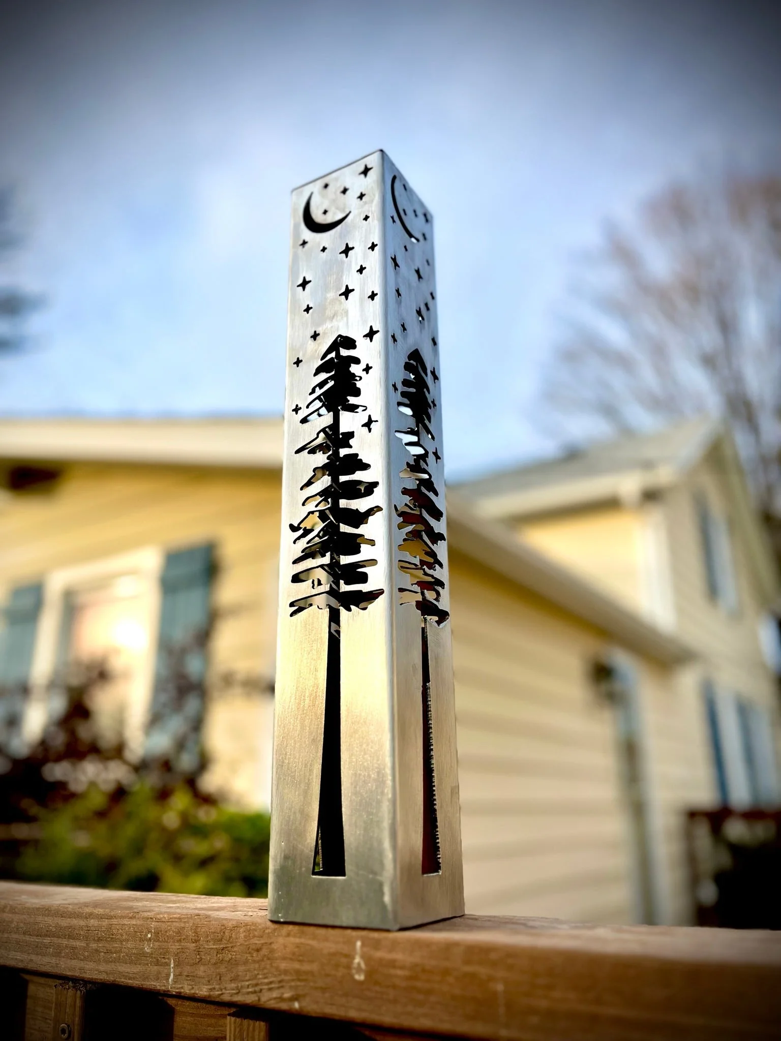 4-Sided Night Sky Pine Tree Solar Pillar - Steel - Image 8