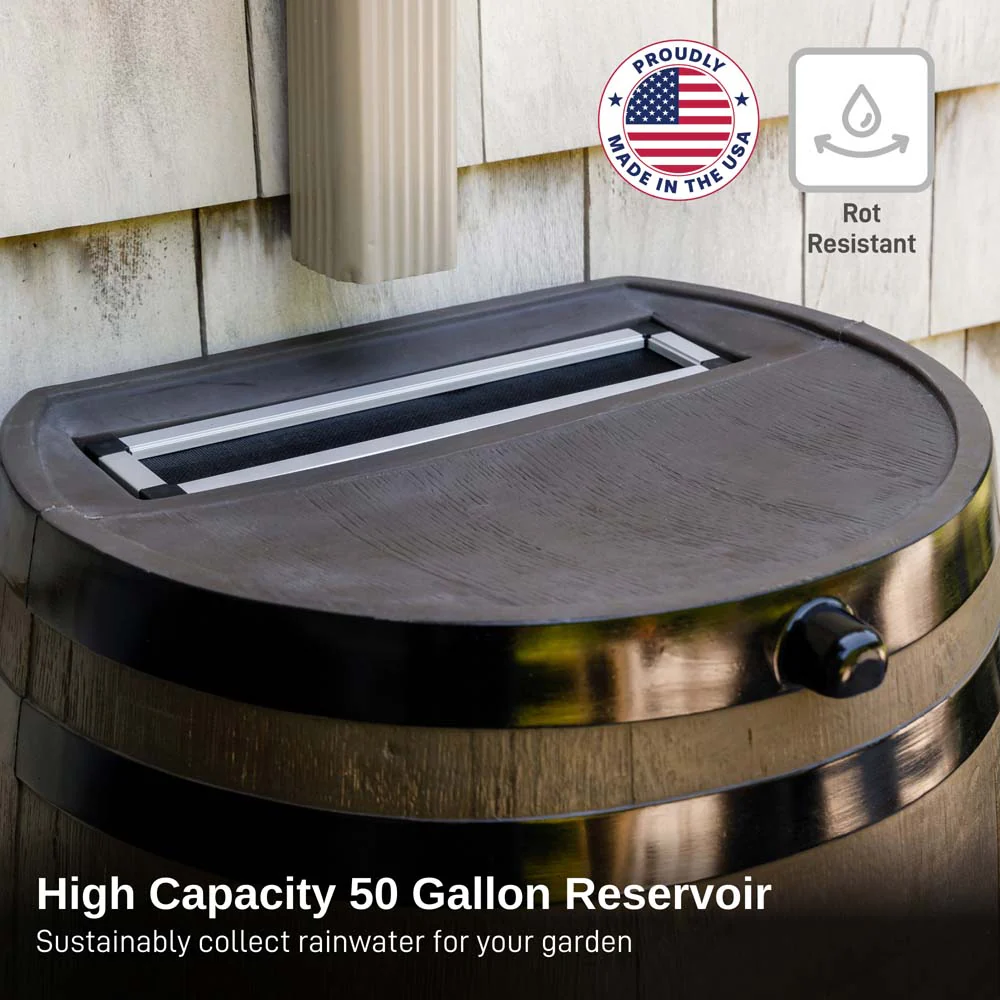 50 Gallon Wood Grain Rain Barrel with Flat Back - Image 12