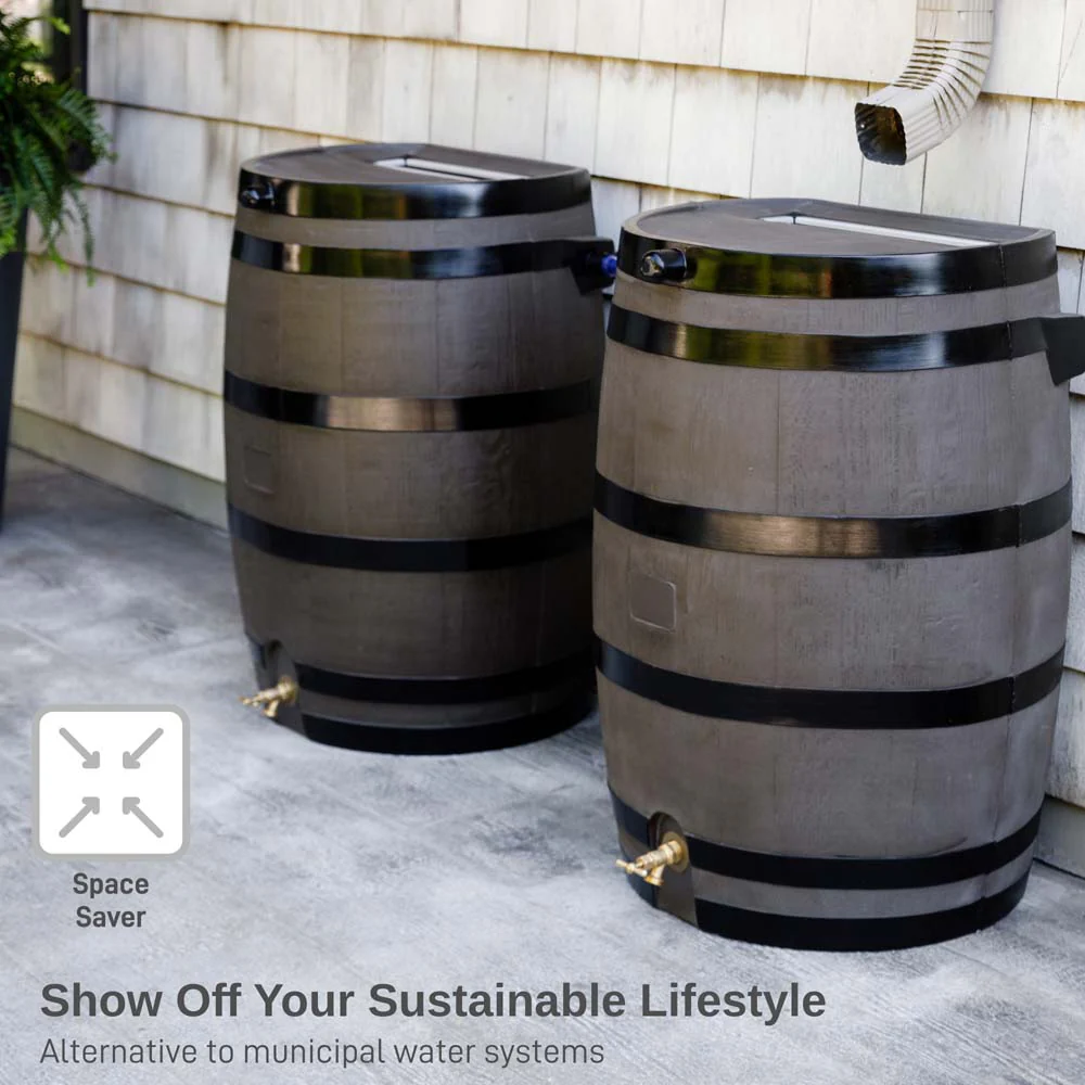 50 Gallon Wood Grain Rain Barrel with Flat Back - Image 15